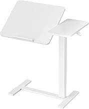 NEWBULIG Overbed Bedside Desk with Wheels, Small Standing Stand Up Rolling Laptop PC Table Computer Workstation with Tilting Top Height Adjustable Tray for Bedroom Hospital Home Use, Modern White