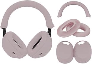 3Sets Silicone Sweat Case Cover for Sony WH-1000XM5 Headphones, XM5 Covers Accessories Silicone Ear Pads Covers & Headband Cover & Ear Cups Protector, Washable & Sweatproof - Smoky Pink