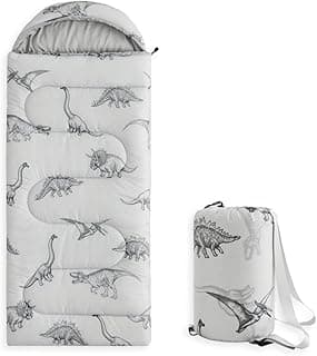 Wake In Cloud - Kids Sleeping Bag for Boys Toddlers, Camping in Warm Cold Weather, Backpacking Lightweight Compact Outdoor Liner for 3 Seasons, Dinosaur Sketch