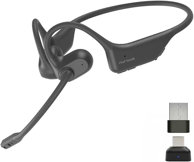 NUROUM OpenEar Pro 2 Headphones with Mic, Bluetooth Noise Reduction Headphones, Wireless Headset for Work, Multi-Point Connection, Sweatproof, 15H Comfort for Office