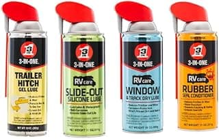 3-IN-ONE RVcare 4-Pack (Slide Out Silicone, Window & Track Dry Lube, Rubber Seal Conditioner, Trailer Hitch Gel Lube)
