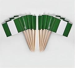 JAVD CYPS 100 Pcs Nigeria Flag Nigerian Toothpick Flags, Small Mini Stick Cupcake Toppers Nigerian Flags,Country Picks Party Decoration Celebration Cocktail Food Bar Cake Flags