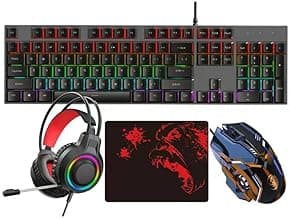 Gaming Mechanical Keyboard and Mouse and Mouse pad and Gaming Headset, Wired LED RGB Backlight Bundle for PC Gamers and Xbox and PS4 Users - 4 in 1 Edition