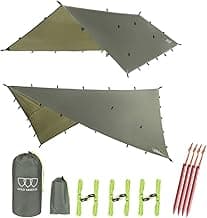 Gold Armour Rainfly Tarp Hammock, Premium 14.7ft/12ft/10ft/8ft Rain Fly Cover, Waterproof Ultralight Camping Shelter Canopy, Survival Equipment Gear Camping Tent Accessories (OD Green 14.7ft x 12ft)