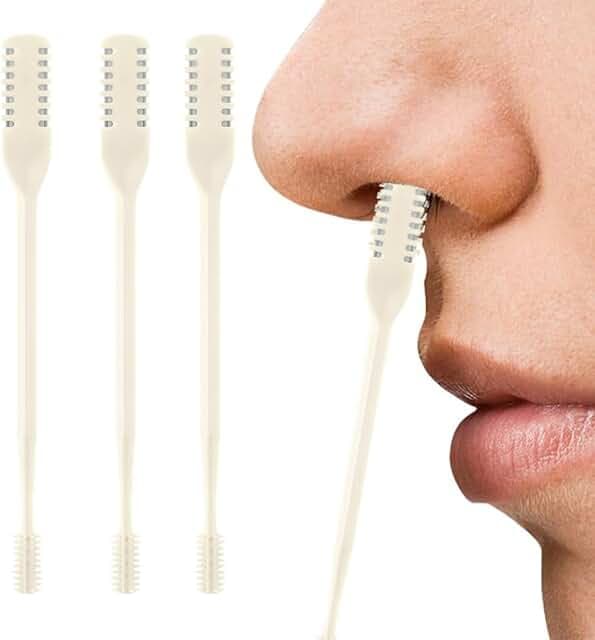 2-in-1 Nasal Hair Cutter, Nose Hair Trimmer for Men Women, 360° Rotating Portable Manual Nose Hair Remover Tool with Ear Picker, Double Sided Noses Hairs Knife Travel Essentials (Beige, 3PC)