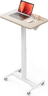 ErGear Mobile Small Standing Desk, Enhanced Adjustable Height Computer Workstations, Portable Rolling Laptop Desk with 4 Lockable Wheels for Home Office & Classroom, Light Walnut