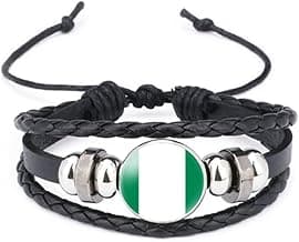 vmcoatdu World Many National Flags Bangle Retro Alloy Leather Bracelet for National Flag Braided Rope Bracelet Bangle