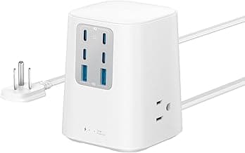Anker Desktop Charger, 9-in-1 Power Strip with 300J Surge Protector, 5ft Flat Plug Extension Cord with Multiple Devices, 100W USB C Charger with 3 AC, 2 USB A, 4 USB C, Home Office, Desk Accessories