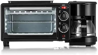 304 stainless steel3-in-1 Breakfast Station with Coffee Maker, Toaster Oven, and Frying Pan, Multifunctional Sandwich Maker, 2.38 Gallon Capacity