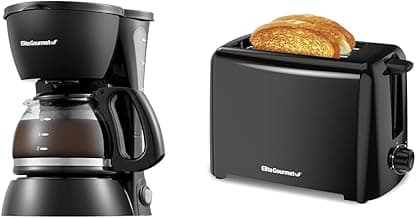 Elite Gourmet 4-Cup Coffee Maker, 2-Slice Cool Touch Toaster with Extra Wide Slots and 6 Browning Settings Bundle