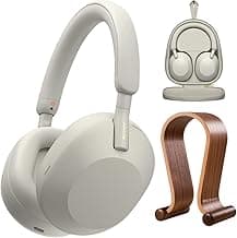 WH-1000XM5 Wireless Industry Leading Noise Canceling Headphones, Silver Bundle with Deco Gear Wood Headphone Display Stand and Protective Travel Carry Case