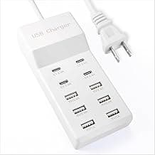 USB Charging Station with 6 USB-A and 4 USB-C Ports, 50W 10A USB Charger Block for Smart Phone, Tablet, Laptop, Multiple Devices - USB Power Strip with Auto-Detect Technology