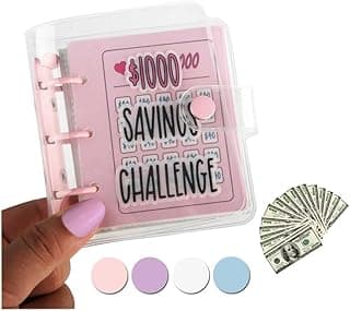 Mini Money Saving Binder, Save $1000 Envelopes Money Saving Challenge Book, Portable (Pink, 1)