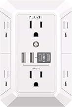 Outlet Extender Surge Protector - NUOZHI 6 Outlet Splitter with 4 USB Ports(2 USB-C), Multi Plug Wall Outlet 1680J Power Strip for Home Office Dorm Room Essentials, ETL, White