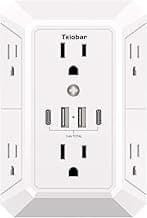 Multi Plug Wall Outlet Surge Protector - Teiobar Outlet Extender with 6 Outlets and 4 USB Ports(2 USB-C), Outlet Splitter for Home Office Dorm Room Essentials, ETL, White