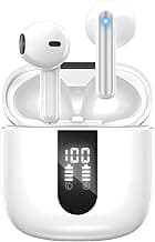 Bluetooth Earbuds Wireless Headphones, 60H Deep Bass Ear Buds with 4 Noise Cancelling Microphone, IP5 Waterproof Earphones for iPhone Android Sports audifonos Bluetooth inalambricos (Ivory)