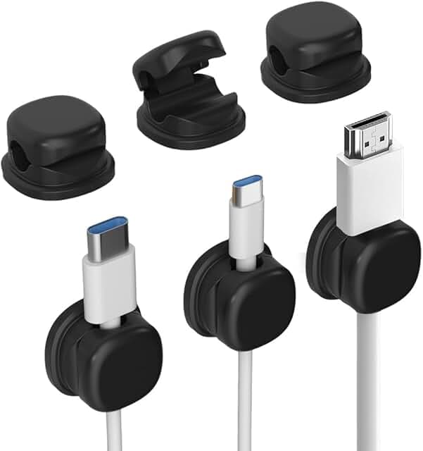 Cord Organizer Holder, 2025 New Desk Cable Management, Cable Clips Organize Phone Charging Cords Holder Organizer Neatly for Home Office Car Desk Nightstand (Black, 3 Pack)