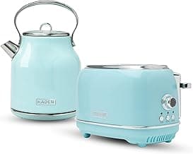 Haden Heritage 1.7 Liter Stainless Steel Electric Tea Kettle with Heritage 2 Slice Wide Slot Stainless Steel Bread Toaster, Turquoise