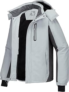 Men's Mountain Snow Waterproof Ski Jacket Detachable Hood Windproof Fleece Parka Rain Jacket Winter Coat