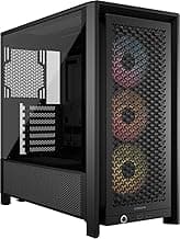 CORSAIR 4000D RS ARGB Frame Modular Mid-Tower ATX PC Case, High Airflow, 3X Pre-Installed RS Fans, InfiniRail™ Mounting System, ASUS BTF, MSI Zero, Gigabyte Stealth, Black