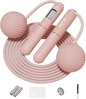 YOTTOY Skipping Ropes for Adults -Cordless Counter Jump Rope with Large Cordless Ball-Weighted Jump Rope for Women with LCD Display