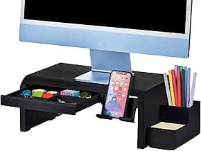 Bostitch Konnect Adjustable Monitor Riser with Drawer, Cell Phone Stand & Pencil Holder, Laptop Stand for Desk, 4 Height Levels, Cable Management & Rubber Feet