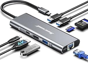 Hiearcool USB C Hub Ethernet 8-in-1, 4K@60Hz USB-C to HDMI Multiport Adapter with 1Gbps RJ45, 100W PD, 3 USB 3.0, SD/TF, Compatible for MacBook Pro/Air, Dell, Lenovo Laptops
