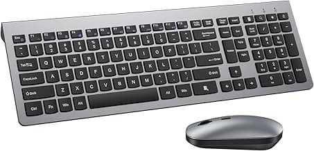 Wireless Keyboard and Mouse Combo - Ultra-Slim Design Full Size Quiet Keyboard with 3 DPI Adjustable Wireless Mouse,Sleep Mode,2.4G Cordless Thin Keyboard Mouse Set for Windows,Mac,Laptop