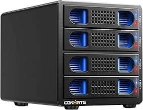4 Bay Hard Drive Enclosure with Cooling Fan for 2.5/3.5" SATA HDD/SSD with USB A/C 3.0 Cable, Tool-Free HDD Enclosure, 3.5 Hard Drive Enclosure Support 80TB, Hot Swappable(NO RAID/NAS)