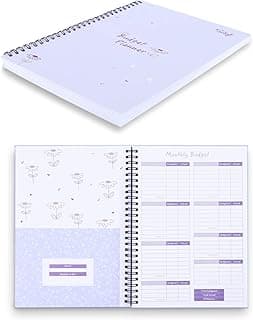 Monthly Budget Planner Book (Undated) with 12 Pockets for Income, Debt, Saving, Expense and Bill Tracker Organizer, Purple, Spiral Design