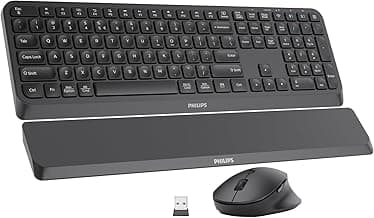 PHILIPS Bluetooth Keyboard and Mouse Combo, Ergonomic Design with Wrist Rest for Computer Keyboard, Bluetooth/2.4Ghz 3-Device Connectivity, Wireless Keyboard and Mouse Set for Windows/Android, Black