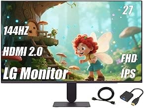 LG Ultragear 27" Monitor Gaming, 144Hz Overclock, AMD FreeSync & G-Sync Compatible, 1ms Response, IPS Panel with Crosshair and Black Stabilizer, with HDMI and HDMI to VGA Cable