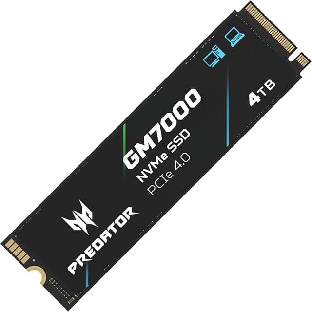 Predator M.2 SSD 4TB GM7000 with DRAM cache NVMe 1.4 2280 PCIe Gen4×4 Ultra high speed (maximum read: 7400MB/s, max write: 6700MB/s) 3D NAND TLC Internal SSD Compatible with PS5 Pro - BL.9BWWR.107