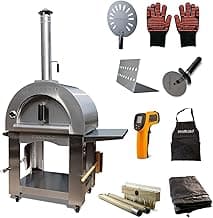 PREMIO Wood-Fired Pizza Oven with Professional Grade Accessories - Double-Wall Insulation w/Heavy Gauge Stainless Steel and Cordierite Stones Surface - Includes 8 additional items