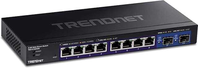 TRENDnet 10-Port Multi-Gig Web Smart Switch, TEG-3102WS, 8 x 2.5GBASE-T Ports, 2 x 10G SFP+ Slots, Ethernet Splitter, Metal Housing, NDAA & TAA Compliant, Lifetime Protection, Black