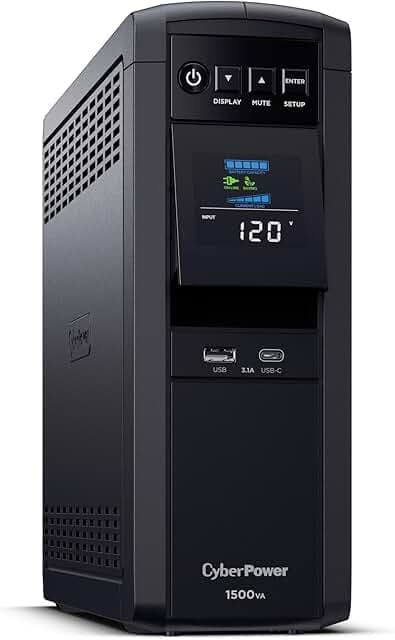 CyberPower CP1500PFCLCD PFC Sinewave UPS Battery Backup and Surge Protector, 1500VA/1000W, 12 Outlets, AVR, Mini Tower, UL Certified