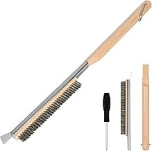 Pizza Oven Brush, 21" Brush and Stainless Steel Scraper for Pizza Stone, BBQ Grill Cleaning Brush Non Scratch Heat Proof Stainless Steel Bristles with Screwdriver for Pizza Oven Accessories