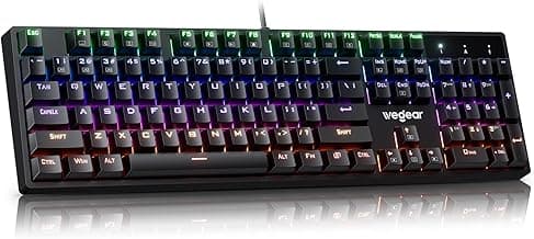 wegear Mechanical Gaming Keyboard with Blue Switch, 104-Key Full Size RGB Backlit Wired Keyboard（11 Modes, Anti-Ghosting, Double-Shot ABS Keycaps, Lighted Computer Key-Board for PC Windows-Black