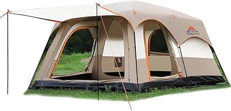 Large Family Standing Upright Camping Tent - 5-12 Persons Multi-Room Waterproof Tent with Screened Porch - Glamping Tent for Outdoor Camping & Family Vacation