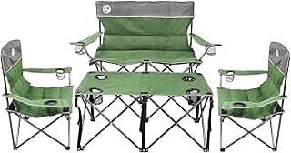 Northroad Folding Camping Chair Set of 4, Portable Collapsible Conversation Set w/1 Sofa, 2 Single Chairs, 1 Table for Family Patio, Outdoor Travel, Beach(Green)