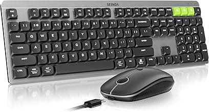 seenda Bluetooth Mechanical Keyboard and Mouse, 3 Device Connection Rechargeable Mouse and Keyboard, Full-Size Wireless Keyboard Mouse Compatible for Windows/Laptop/PC/MacBook/Mac, Black Gray