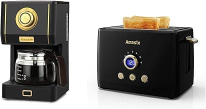 Amaste Retro Coffee Maker & Toaster Set- Arabica Black