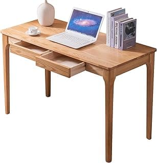 Solid Wood Desk with Drawers, Home Office Desk for Small Spaces, Gaming Work Study Desk, Student PC Desk for Bedroom, Easy to Assemble (Wood Color, 47.2 inch)