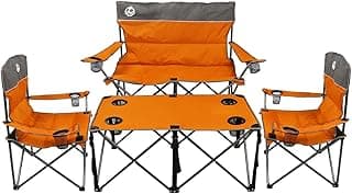 Northroad Folding Camping Chair Set of 4, Portable Collapsible Conversation Set w/1 Sofa, 2 Single Chairs, 1 Table for Family Patio, Outdoor Travel, Beach(Orange)