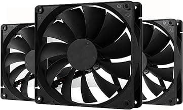 140mm Case Fan 3-Pack - 4Pin PWM High-Performance Cooling Fan 1700RPM, Quiet Square Design with 12V DC for Computer Case/CPU (Black)