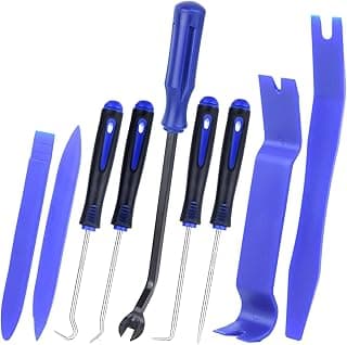 9Pcs Auto Trim Removal Tool Kit with Plastic Pry Tool, Fastener Clip Pliers, Car Interior Panel Door Window Removal Tools, Clip Remover Tool with Precision Hook and Pick Set for Automotive