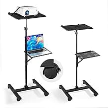 VEVOR Projector Stand, 2 Shelves Laptop Floor Stand, Projector Stands Table with Adjustable Height 33.86 to 53.54 inch, I-Beam Frame Projectors Stands Tripod for Meetings, Outdoor Movies, Video Stand
