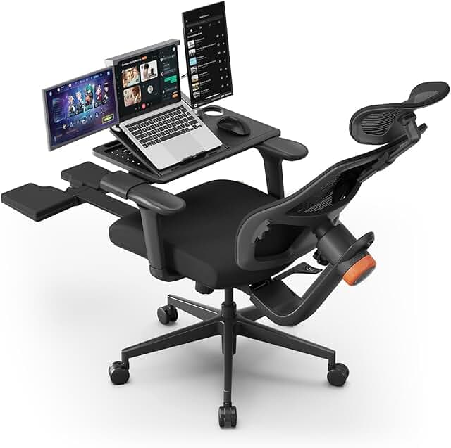Newtral Office Chair Ergonomic with Footrest, Auto-Following Lumbar Support, High Back Desk Chair with 4D Armrest,136° Tilt Lock, Adjustable Seat Depth & Height (Upgrade with Laptop Tray, Black)