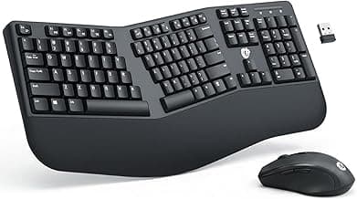 Ergonomic Wireless Keyboard and Mouse Combo, 2.4GHz USB Full Size Keyboard with Wrist Rest and 3 Level DPI Adjustable Wireless Mouse for PC and Laptop Use - Black