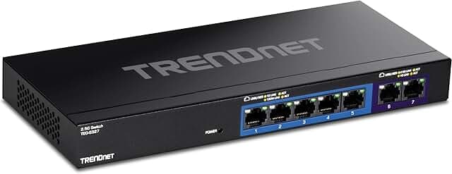 TRENDnet 7-Port Multi-Gig Gaming Switch, TEG-S327, 5 x 1G RJ-45 Base-T Ports, 2 x 2.5G RJ-45 Ports, 20Gbps Switching Capacity, Wall Mountable, Plug & Play, Lifetime Protection, Black